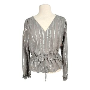 NWT Current Air Silver Grey Matallic Striped Peplum Top